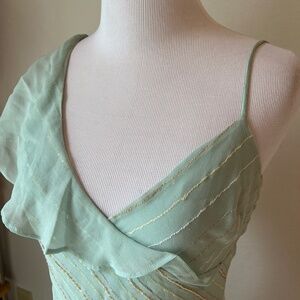 Bcbg Maxazria Dress Size 2 Silk Y2K Asymmetrical Flutter Green Sequin Fairy Core